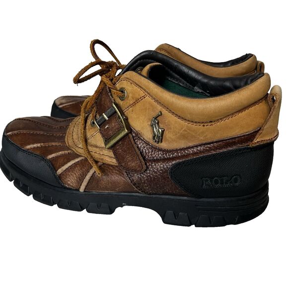 Polo Ralph Lauren Leather Waterproof Boots Mens Size 12D Brown Oslo Low - Picture 1 of 11
